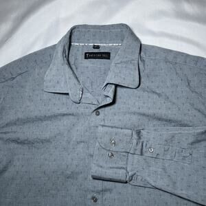 American Tall Button Up Shirt Mens LT Blue/Gray Stretch Long Sleeve Textured